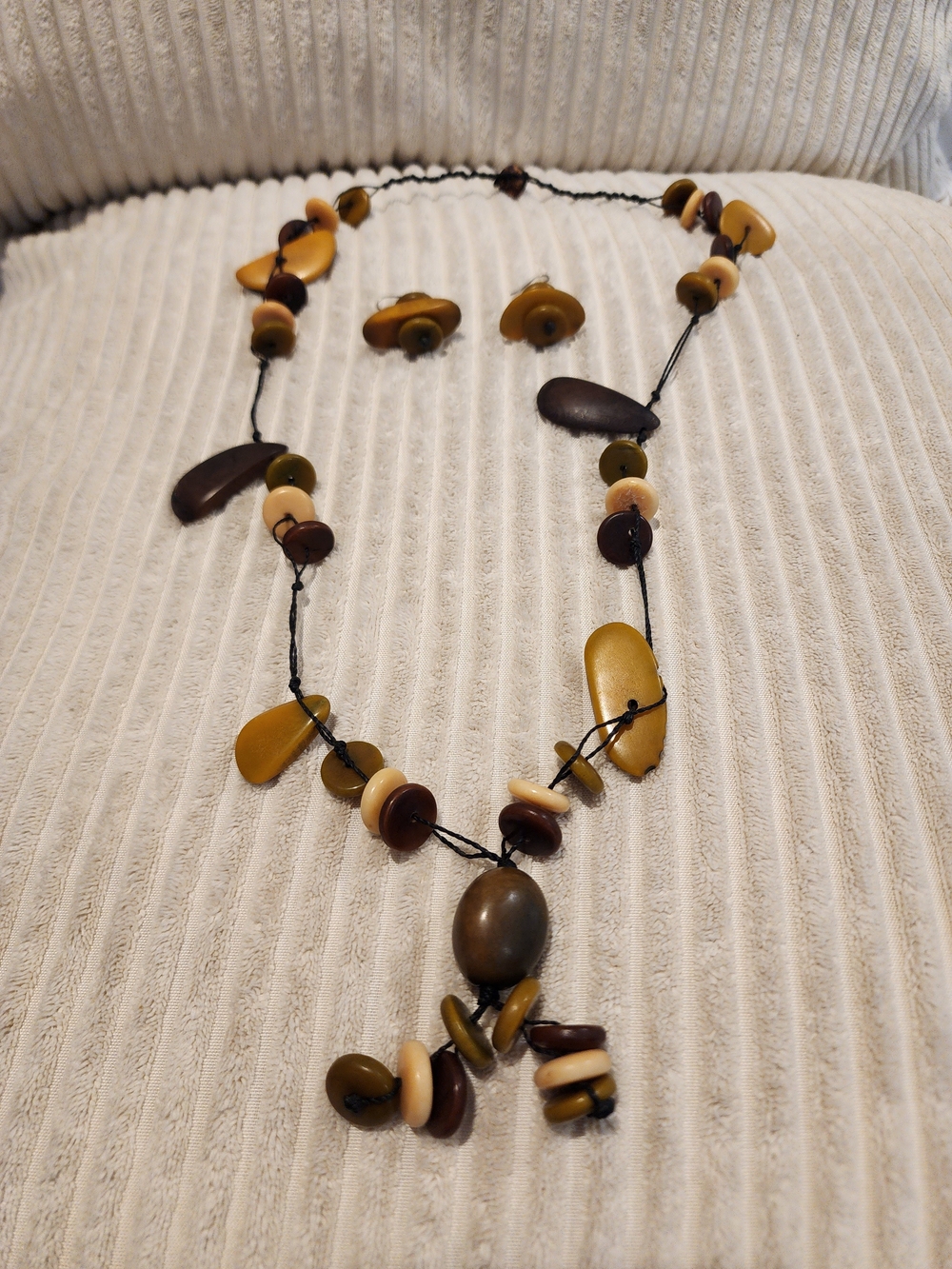 Handcrafted Brown and Tan Beaded Necklace & Earrings Set